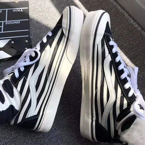 fanvans万斯同style36黑白横条纹帆布鞋男青春潮流斑马纹板鞋女