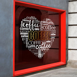 咖啡店橱窗爱心ins创意网红英文字coffee个性静电玻璃双面无胶贴