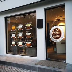 咖啡店菜单玻璃贴纸创意咖啡馆橱窗装饰醒目咖啡杯图案双面静电贴