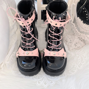爱心天使 原创圆头哥特短筒软妹洛丽塔lolita鞋甜美侧拉链马丁靴