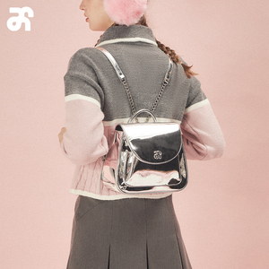 ANGELSKY双肩包女设计感新款小众链条夏季黑色银色包包原创背包