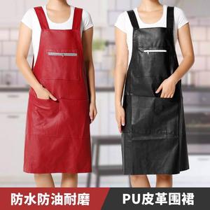 韩版时尚PU皮革围裙防水防油厨房做饭罩衣成人工作服女士围腰软皮