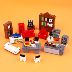 moc兼容乐高家具积木沙发电视餐桌家庭生活场景diy小颗粒拼装