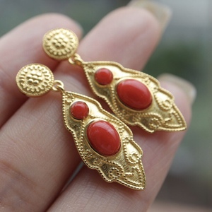 藏式藏族饰品全新正品天然有机宝石珊瑚耳钉耳坠加民族风耳环藏式