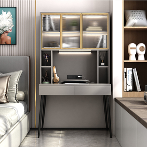 意式轻奢书桌书架一体写字桌卧室小户型床头电脑学习桌书柜40人付款