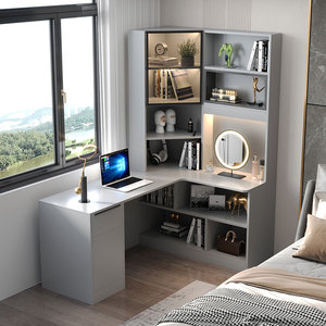 转角书桌书架组合卧室床边拐角书柜一体桌轻奢现代电脑桌家用台式