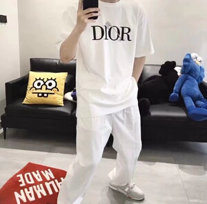 dior/迪奥 22s春夏新款刺绣字母别针logo印花圆领宽松短袖男t恤女