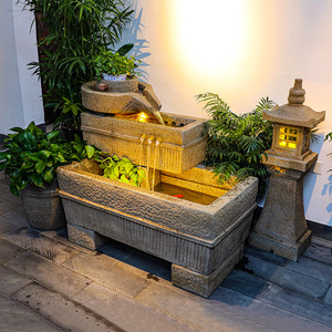 新中式庭院水池阳台假山流水喷泉花园落地风水轮鱼池造景装饰摆件
