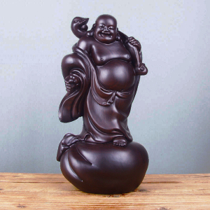 黑檀木雕弥勒佛像摆件实木送宝佛如意布袋笑佛红木工艺品招财礼品