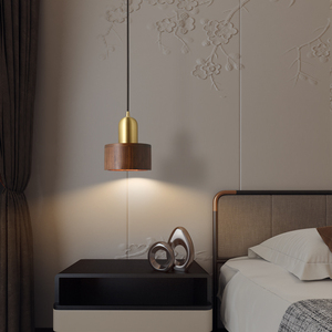 全铜新中式主卧室床头小吊灯轻奢创意高级感餐厅吧台胡桃木吊线灯