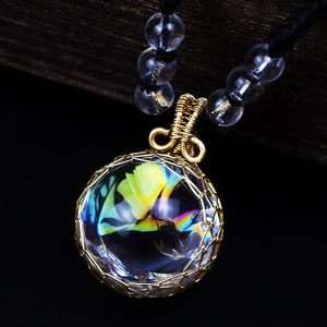 俊度七彩胶花白水晶小球吊坠男女士新款原创彩虹全净体能量球挂件