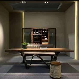 意式极简设计师实木餐桌现代简约原木办公洽谈桌创意工作台长桌子