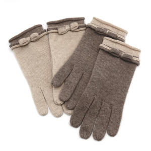 女士羊绒手套100%纯羊绒针织蝴蝶结时尚冬季保暖毛线分指品牌手套