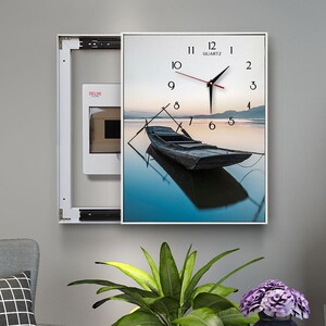 电表横推拉装饰画中央带钟表电控箱箱子箱外壳入户室内推拉.