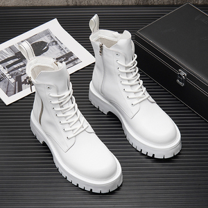 madx高帮白色马丁靴男真皮厚底英伦风工装内增高切尔西男士皮鞋潮