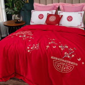 家纺新结婚被子陪嫁百子喜被大红婚庆送礼100%桑蚕丝双人被芯