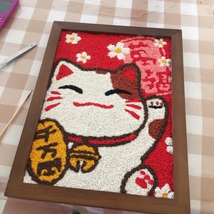 多款创意diy手工纸浆画材料包招财猫装饰填色卡通动物手绘彩泥画
