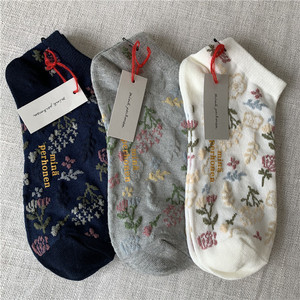 日本minaperhonen皆川明袜子夏季薄棉文艺复古花奔个性女短袜船袜