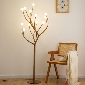 日式榻榻米客厅落地灯实木树脂卧室led创意木质北欧民宿树枝灯具