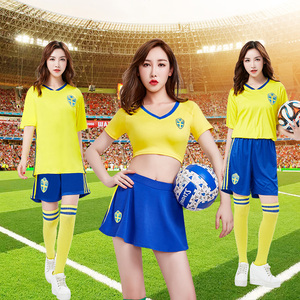 2022新款瑞典球衣女足球世界宝贝杯套装性感拉拉队服酒吧ds演出服