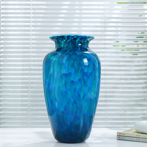 高端琉璃蓝色大花瓶摆件客厅插花轻奢高级感办公室玻璃落地插花