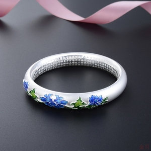 景泰蓝手镯女s999足银心经镯子民族风银镯首饰母亲节礼物送妈妈款