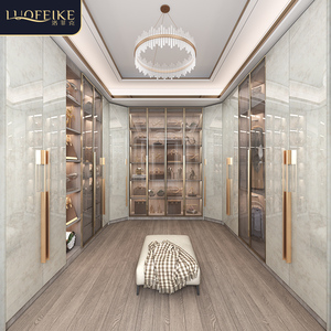 轻奢衣柜家用卧室实木玻璃门衣橱现代简约整体u型转角衣帽间定制