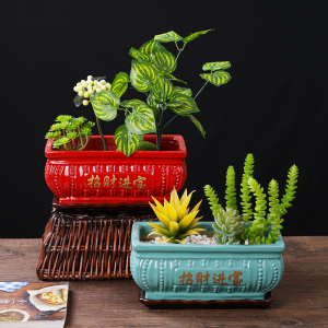 高档大号红色招财进宝陶瓷发财树专用花盆带托盘家用客厅阳台客厅