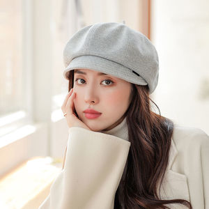 帽子2021年爆款女网红秋款小沿八角帽韩版百搭贝雷帽日系报童帽画