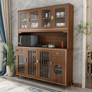 新中式实木餐边柜厨房多功能柜子储物柜收纳柜多层酒柜一体靠墙用