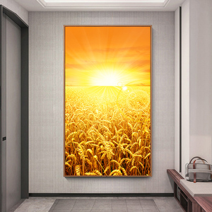 金黄色麦田丰收吉祥风景装饰画初升太阳玄关走廊稻谷风水招财挂画