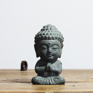小石佛青石茶宠复古摆件微型石雕如来古玩杂项茶桌上吉祥物手把件