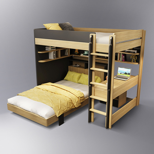 交错式上下床双层床上床下桌北欧儿童床高低床子母错位组合多功能