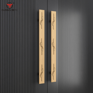 新中式双开玻璃门雕刻长拉手会议室推拉木门古铜把手包厢对开门把