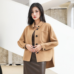 双面羊绒大衣女短款宽松韩版休闲毛呢外套2021秋冬新款妮子上衣潮