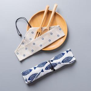 便携式餐具布袋日式可爱棉麻防水收纳盒学生装勺子叉子筷子袋子空
