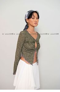 韩国小众设计感镂空花边长袖v领开衫y2k复古辣妹撞色罩衫女unif