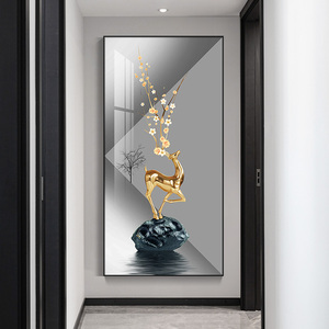 轻奢入户玄关装饰画寓意好招财鹿竖版玄幻过道装饰壁画玄关画挂画