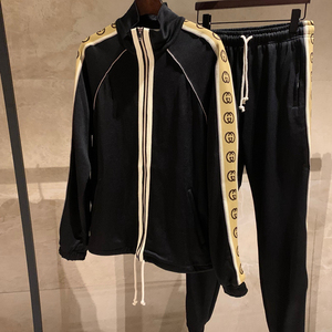 正品cucci/古奇古驰男士g家长袖夹克情侣外套裤子反光两件套装