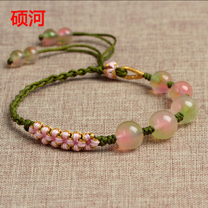 冰种桃花玉手绳diy材料包手链转运珠手工编绳线自编女小红书同款