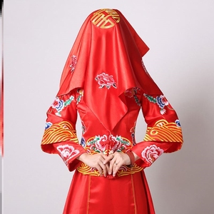 古风红盖头结婚中式秀禾头饰新娘2021新款红色刺绣蒙面喜帕头纱