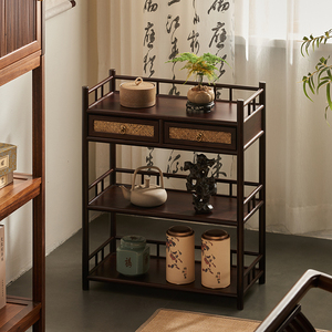 茶柜置物架茶水柜新中式博古架茶具展示柜楠竹茶具茶桌边柜置物架
