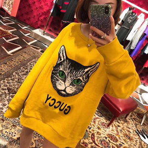 法国gucci/古奇 卫衣女19款黄猫头古驰休闲长袖宽松上衣