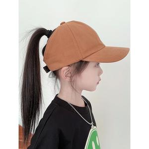 儿童帽子韩女童可扎辫子马尾棒球帽出游防晒女孩鸭舌帽空顶遮阳帽