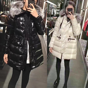 2021新款蒙口流羽绒服女张天爱同款加厚收腰狐狸大毛领白鹅绒