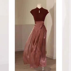 新中式禅意裙子网纱半身裙套装减龄洋气红色连衣裙两件套裙装女夏