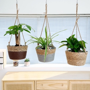 挂篮花盆草编吊篮编织藤编绿植花盆竹篮阳台悬挂花篮田园装饰吊盆