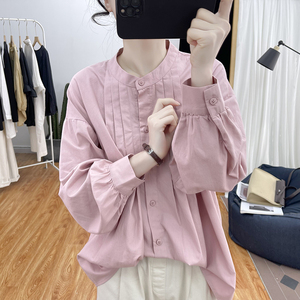 春装设计感纯棉灯笼袖长袖衬衫女式减龄上衣2024新款韩版宽松衬衣