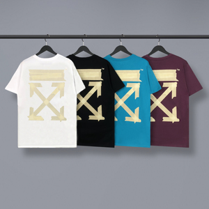 过验off 烫金贴布胶带箭头胶条印花 ow情侣装潮牌短袖t恤男 white