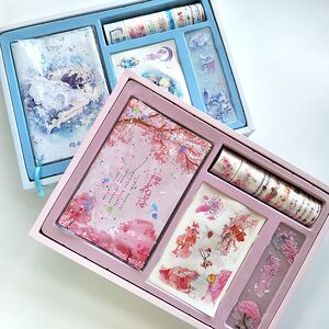 迹芯网红可爱文具樱花流沙少女心手帐本十二星座手账本礼盒套装贴
